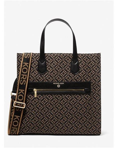 michael kors logo signature jacquard large black totes|Kempner Large Logo Jacquard Tote Bag .